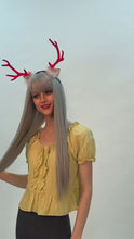 Load and play video in Gallery viewer, Elvenia | Halloween Silver Long Straight Synthetic Hair Wig with Bangs
