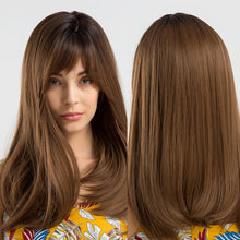 Load image into Gallery viewer, Jane | Brown Long Straight Synthetic Hair Wig with Bangs
