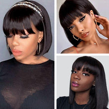 Load image into Gallery viewer, Siana | Black Medium Straight Synthetic Bob Hair Wig with Bangs
