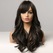 Load image into Gallery viewer, Dora | Brown Long Wavy Synthetic Hair Wig with Bangs
