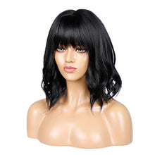Load image into Gallery viewer, Aanya | Black Medium Long Wavy Synthetic Hair Wig with Bangs
