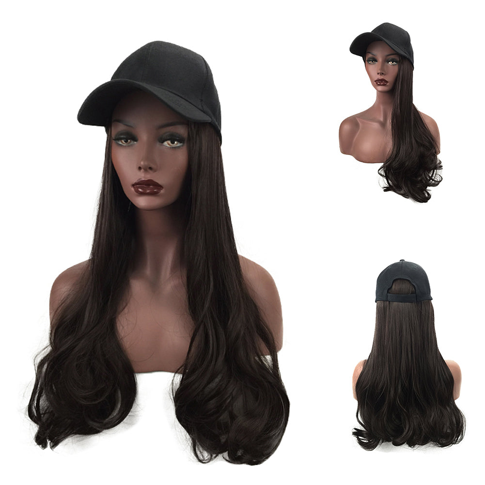 Blossom | Dark Brown Long Wavy Synthetic Hair Wig Hat with Cap