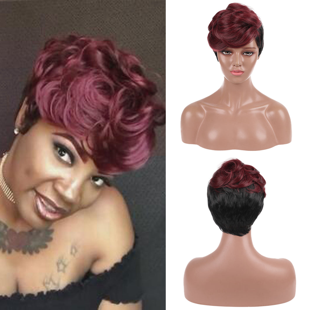 Rosery | Wine Red Short Pixie Cut Wavy Synthetic Hair Wig