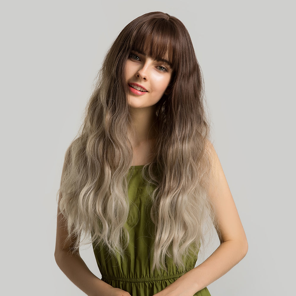 Funseeker | Ombre Long Curly Synthetic Hair Wig with Bangs