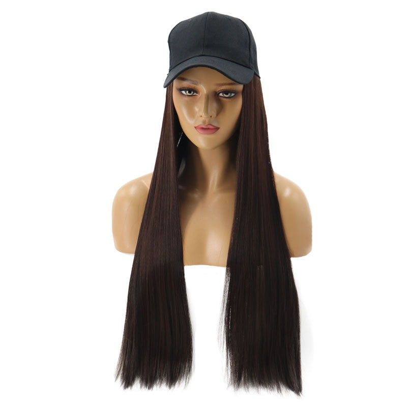 Summerland | Dark Brown Long Straight Synthetic Hair Wig Hat with Cap