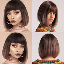 Load image into Gallery viewer, Siana | Light Brown Medium Straight Synthetic Bob Hair Wig with Bangs
