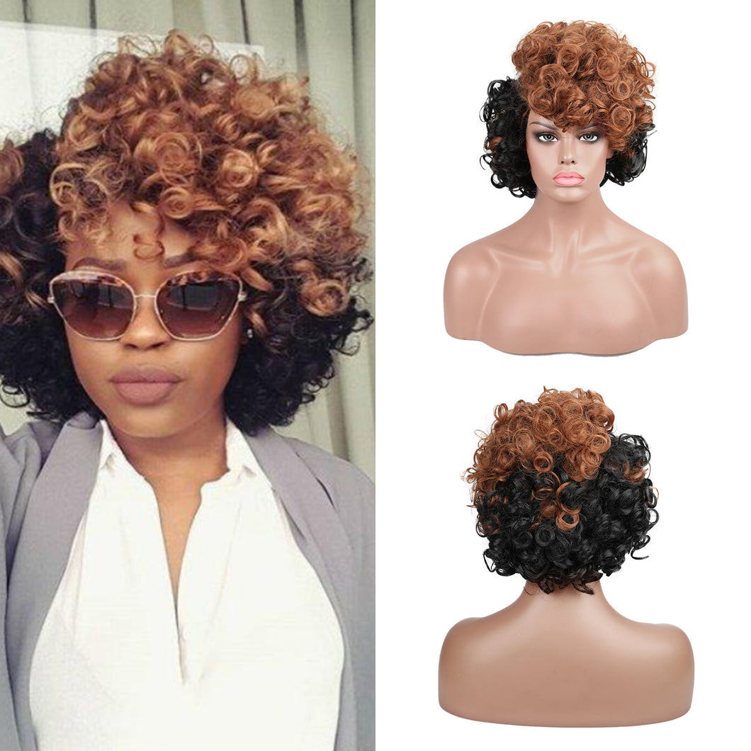 Chic | Black and Brown Medium Short Curly Synthetic Hair Wig