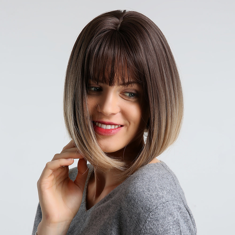 Cecilia | Brown Short Pixie Cut Straight Synthetic Hair Wig with Bangs