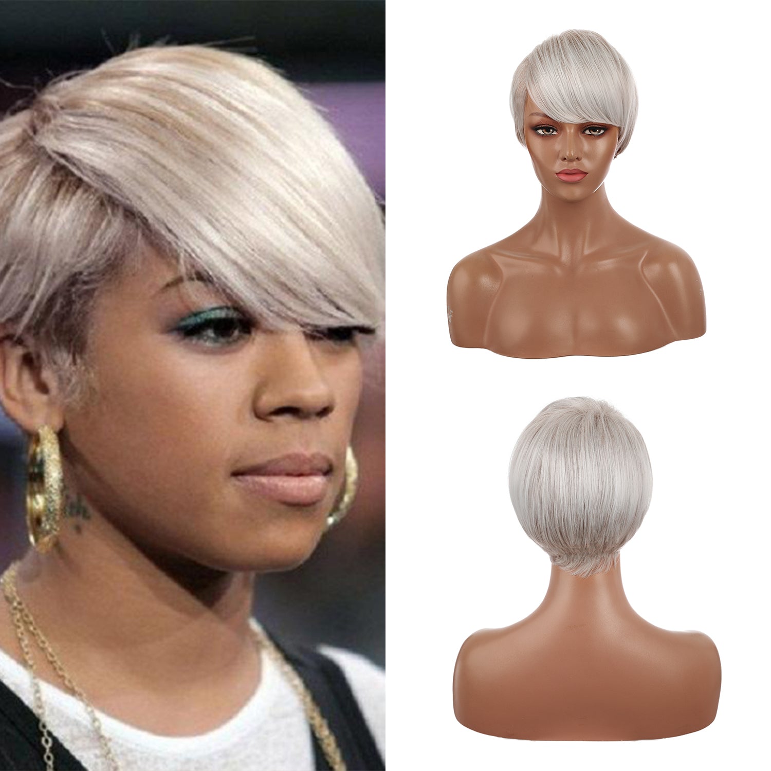 Trianna | Silver Short Pixie Cut Wavy Synthetic Hair Wig with Bangs