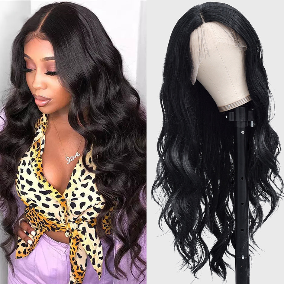 LuxyCrazy | Black Long Wavy Lace Front Synthetic Hair Wig