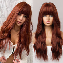 Load image into Gallery viewer, Lila | Burgundy Wine Red Long Wavy Synthetic Hair Wig with Bangs
