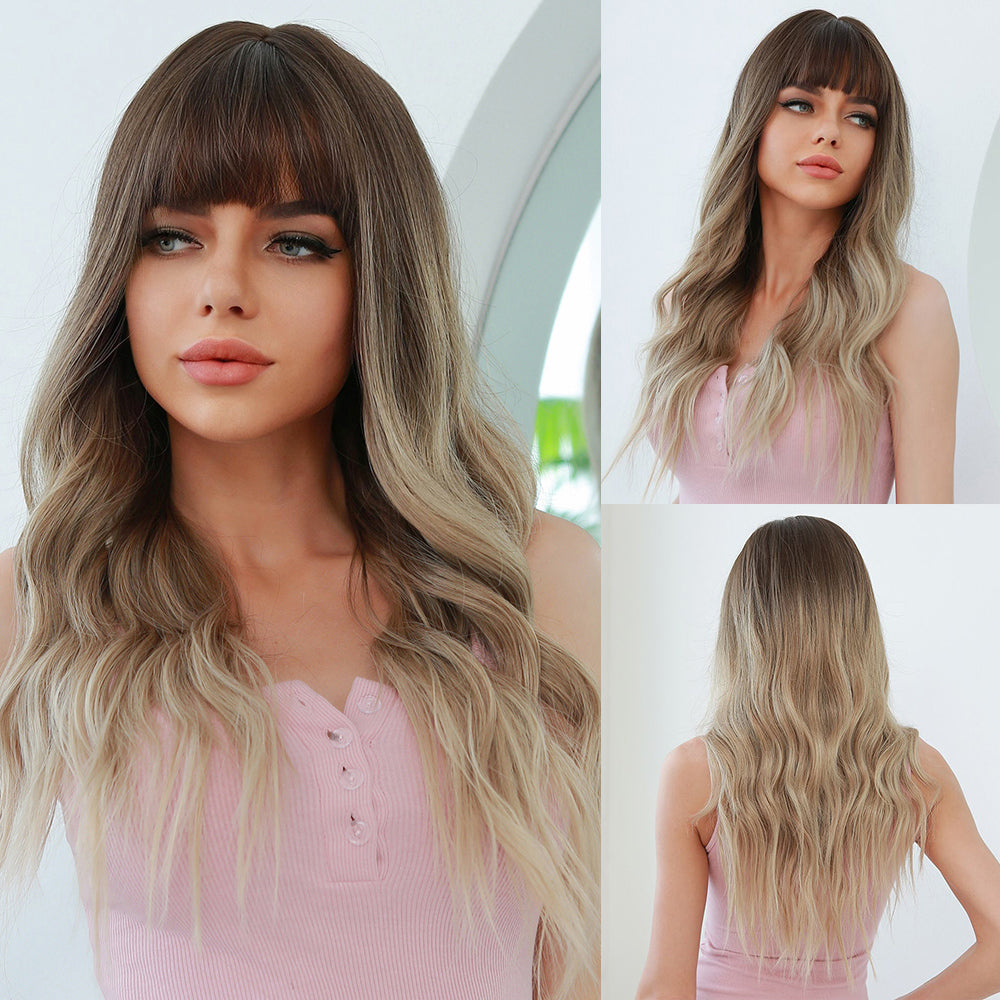 Heather | Ombre Blonde Long Wavy Synthetic Hair Wig with Bangs