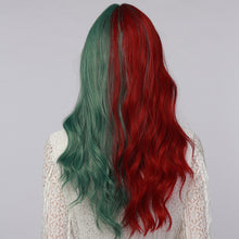 Load image into Gallery viewer, Joy | Halloween Red and Green Half Half Long Wavy Synthetic Hair Wig with Bangs
