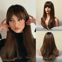 Load image into Gallery viewer, Gamer | Brown Long Straight Synthetic Hair Wig with Bangs
