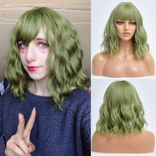 Load image into Gallery viewer, Claire | Green Medium Long Curly Synthetic Hair Wig with Bangs
