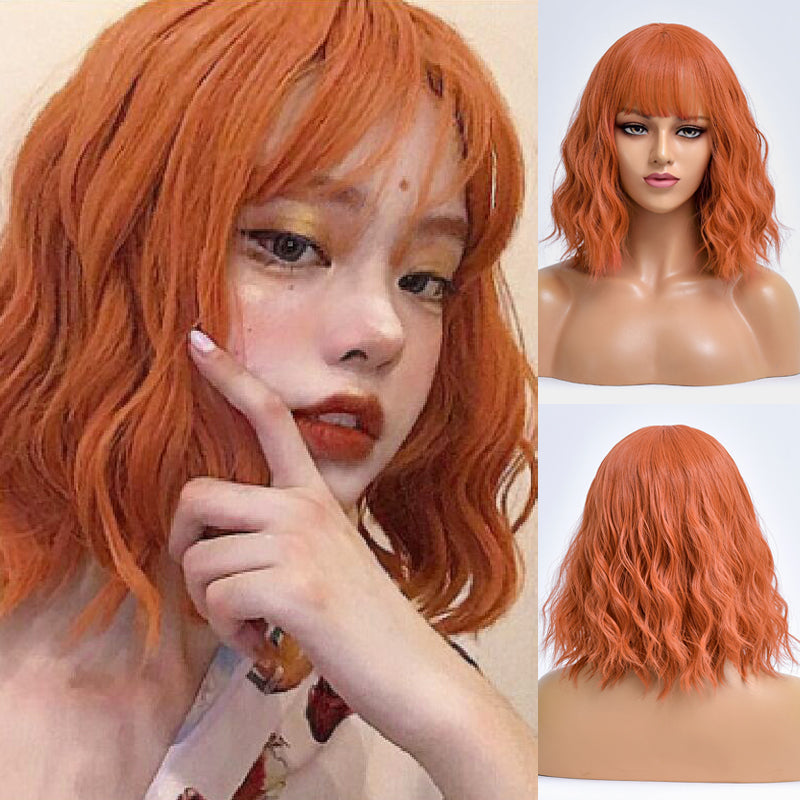 Rosie | Orange Medium Long Curly Synthetic Hair Wig with Bangs