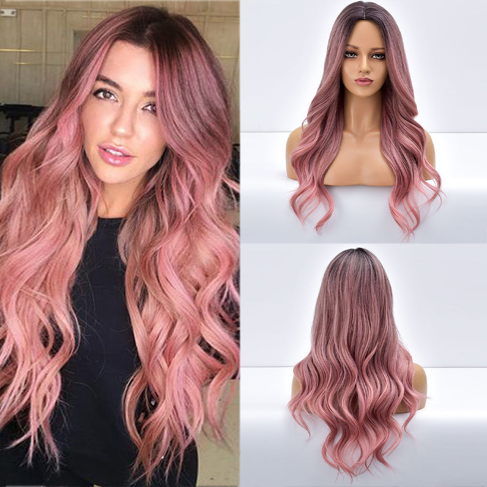 Sparkle | Pink Long Wavy Synthetic Hair Wig