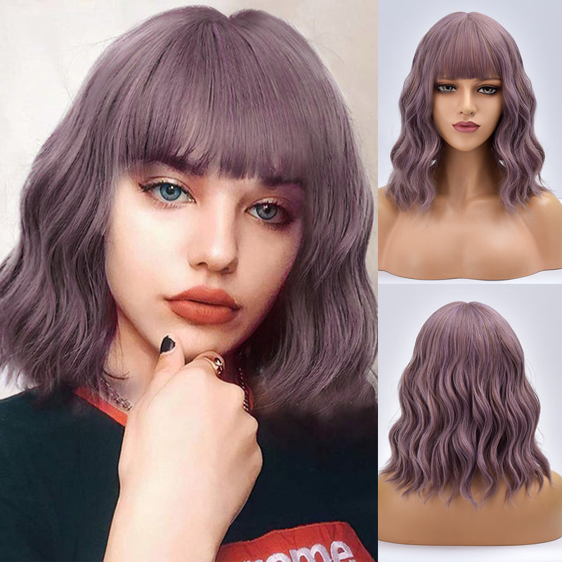 Candy Rush | Purple Medium Long Curly Synthetic Hair Wig with Bangs