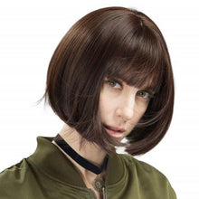 Load image into Gallery viewer, Siana | Dark Brown Medium Straight Synthetic Bob Hair Wig with Bangs
