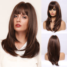 Load image into Gallery viewer, Astilbe | Brown Long Straight Synthetic Hair Wig with Bangs
