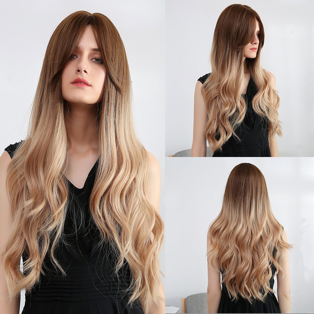 Jill | Blonde Long Wavy Synthetic Hair Wig with Bangs