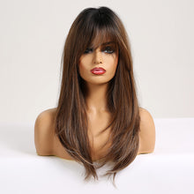 Load image into Gallery viewer, Cheryl | Brown Long Straight Synthetic Hair Wig with Bangs
