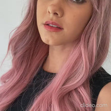 Load and play video in Gallery viewer, Coral | Pink Long Wavy Synthetic Hair Wig with Bangs
