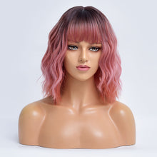 Load image into Gallery viewer, Sweetsy | Pink Medium Long Curly Synthetic Hair Wig with Bangs
