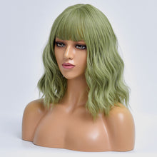 Load image into Gallery viewer, Claire | Green Medium Long Curly Synthetic Hair Wig with Bangs

