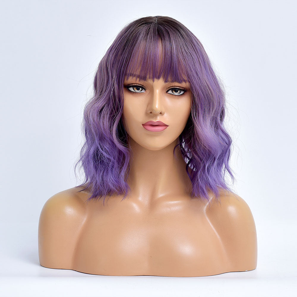Berry | Purple Medium Long Curly Synthetic Hair Wig with Bangs
