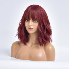Load image into Gallery viewer, Ruby | Red Medium Long Curly Synthetic Hair Wig with Bangs
