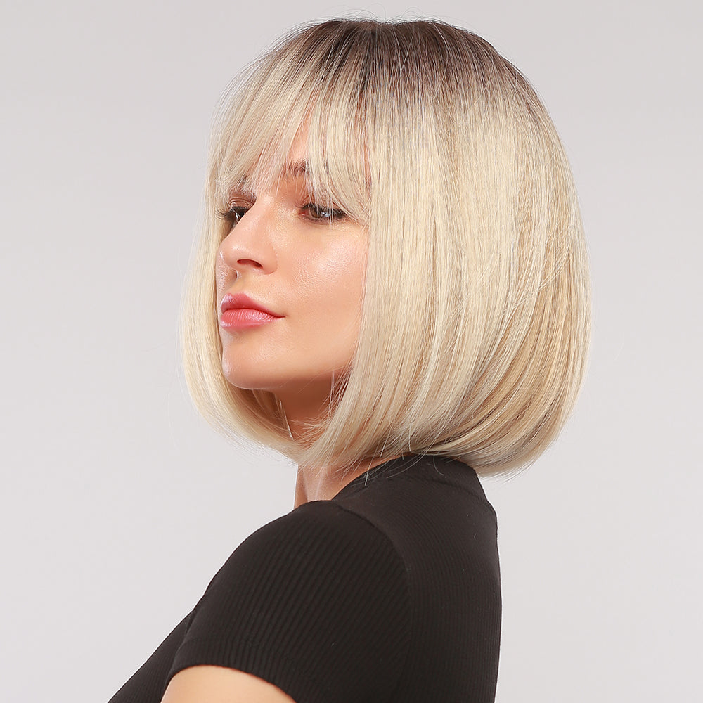 Eilonwy | Blonde Ombre Short Pixie Cut Straight Synthetic Hair Wig with Bangs