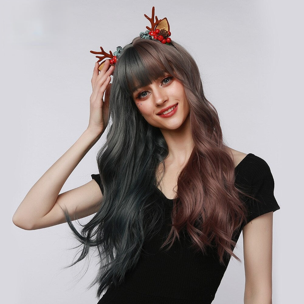 Luna | Halloween Purple Long Wavy Synthetic Hair Wig with Bangs