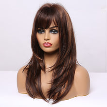 Load image into Gallery viewer, Astilbe | Brown Long Straight Synthetic Hair Wig with Bangs
