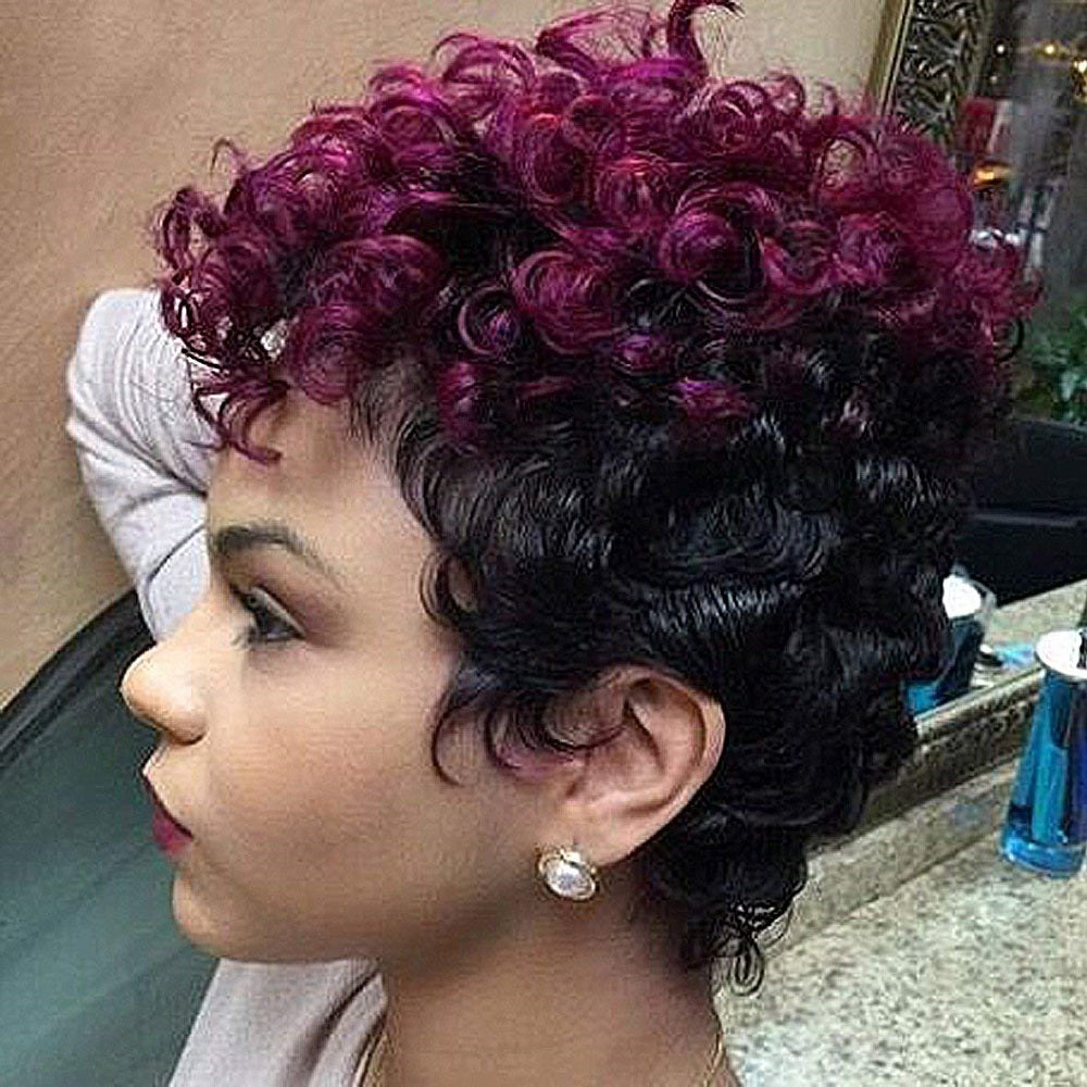Rhonda | Black and Red Short Pixie Cut Curly Synthetic Hair Wig