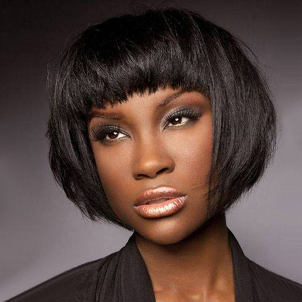 Asia | Black Short Pixie Cut Straight Synthetic Hair Wig With Bangs