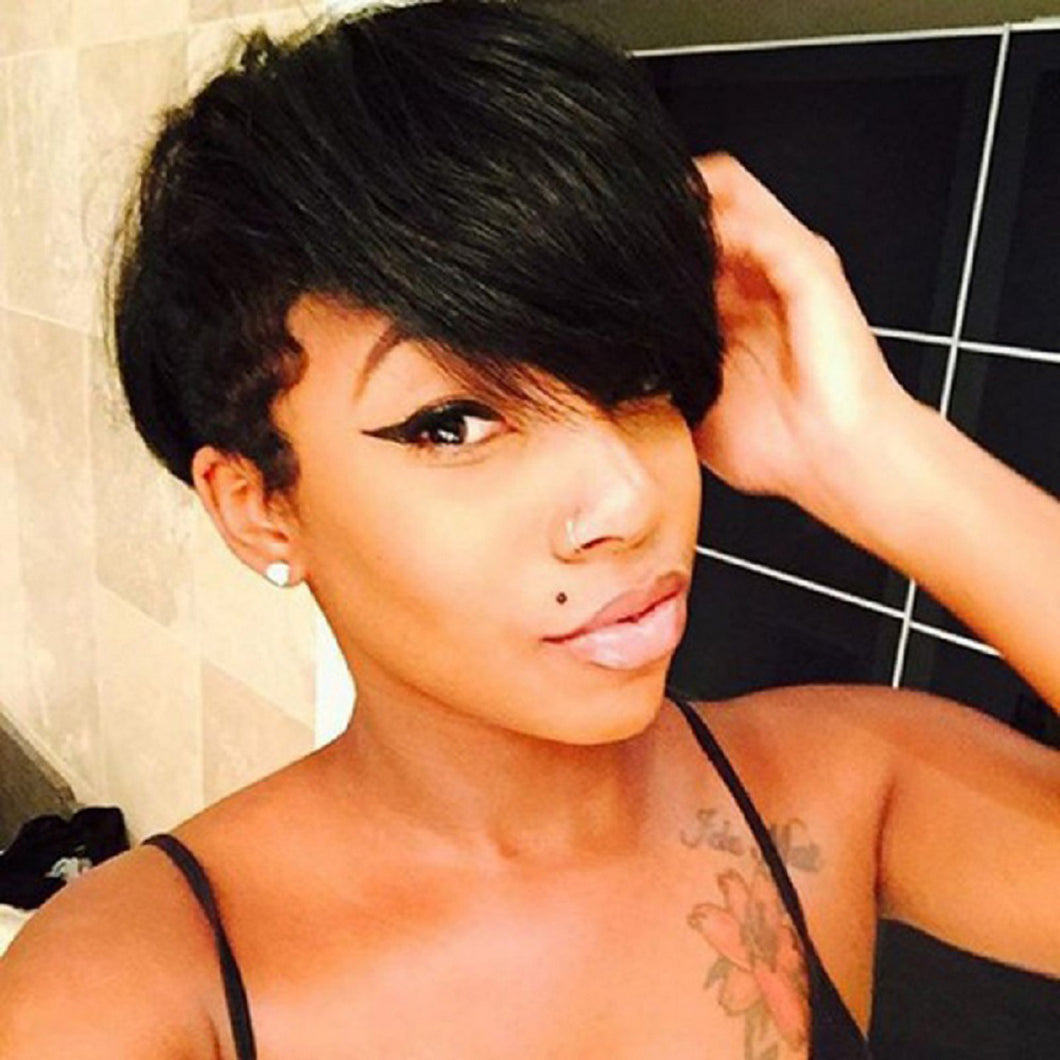 Ruby | Black Short Pixie Cut Straight Synthetic Hair Wig With Bangs