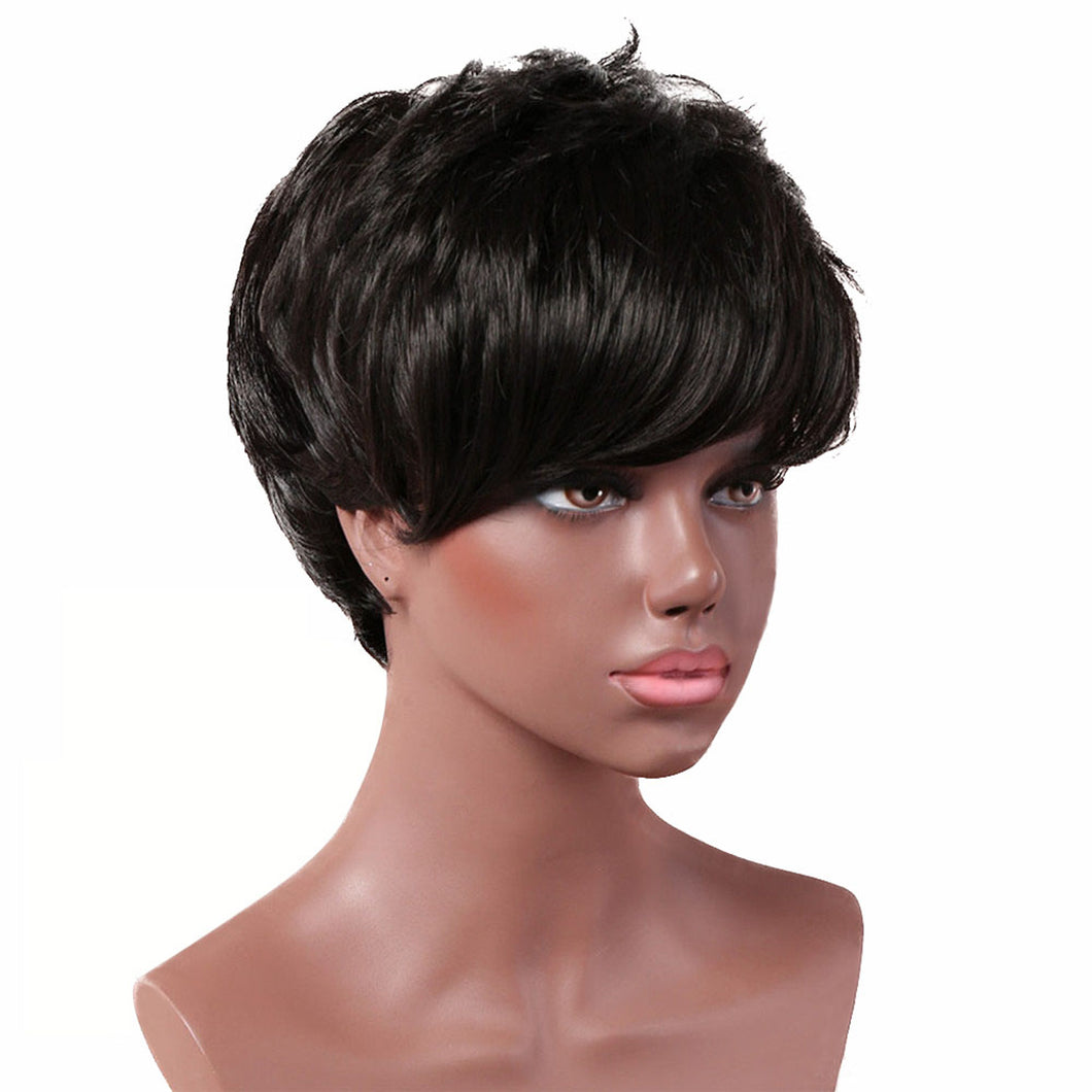 Makayla | Black Short Pixie Cut Wavy Synthetic Hair Wig With Bangs