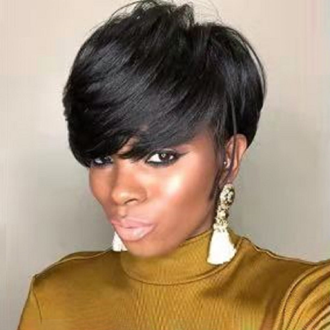 Frances | Black Short Pixie Cut Straight Synthetic Hair Wig With Bangs