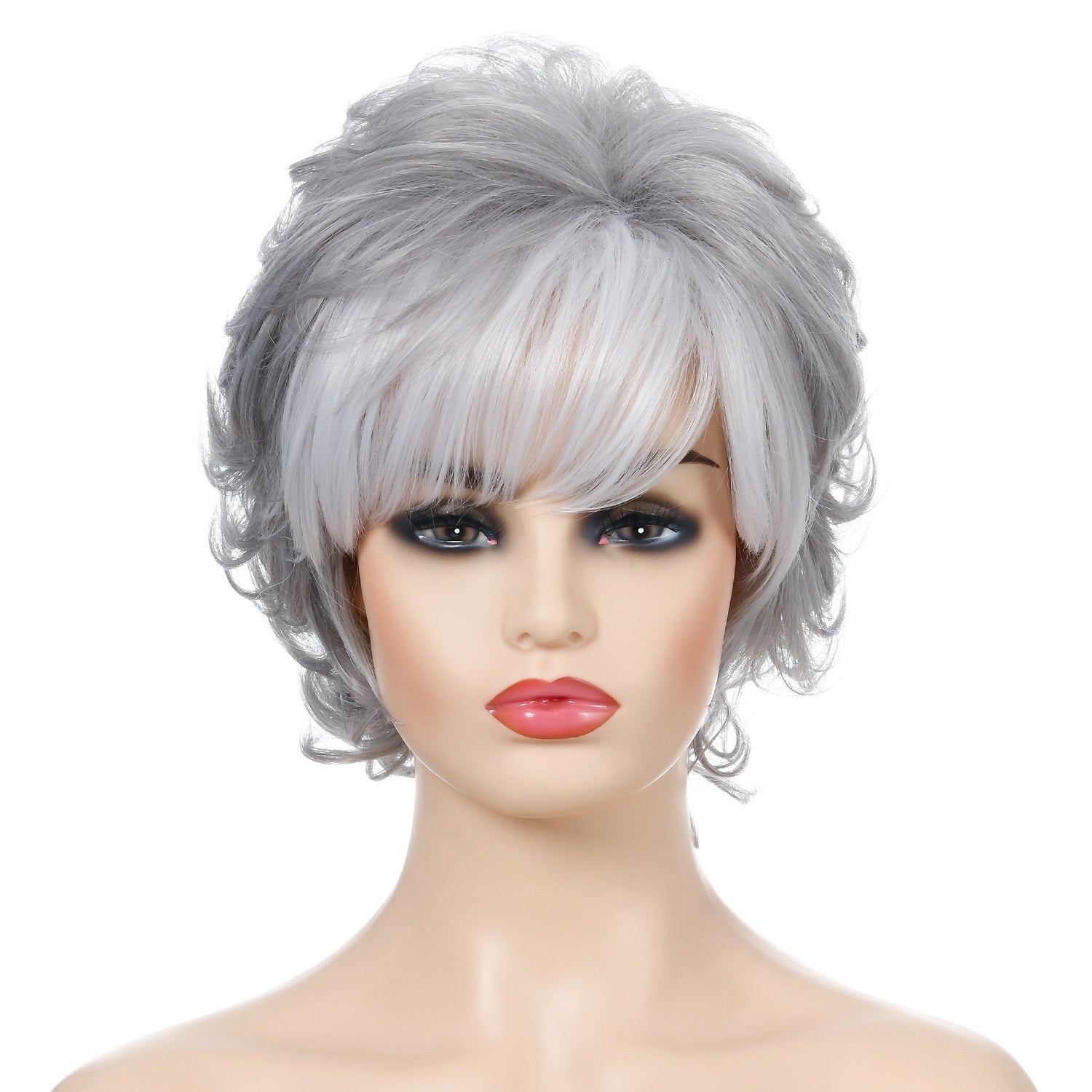 Tuesday | Grey Short Pixie Cut Wavy Synthetic Hair Wig With Bangs