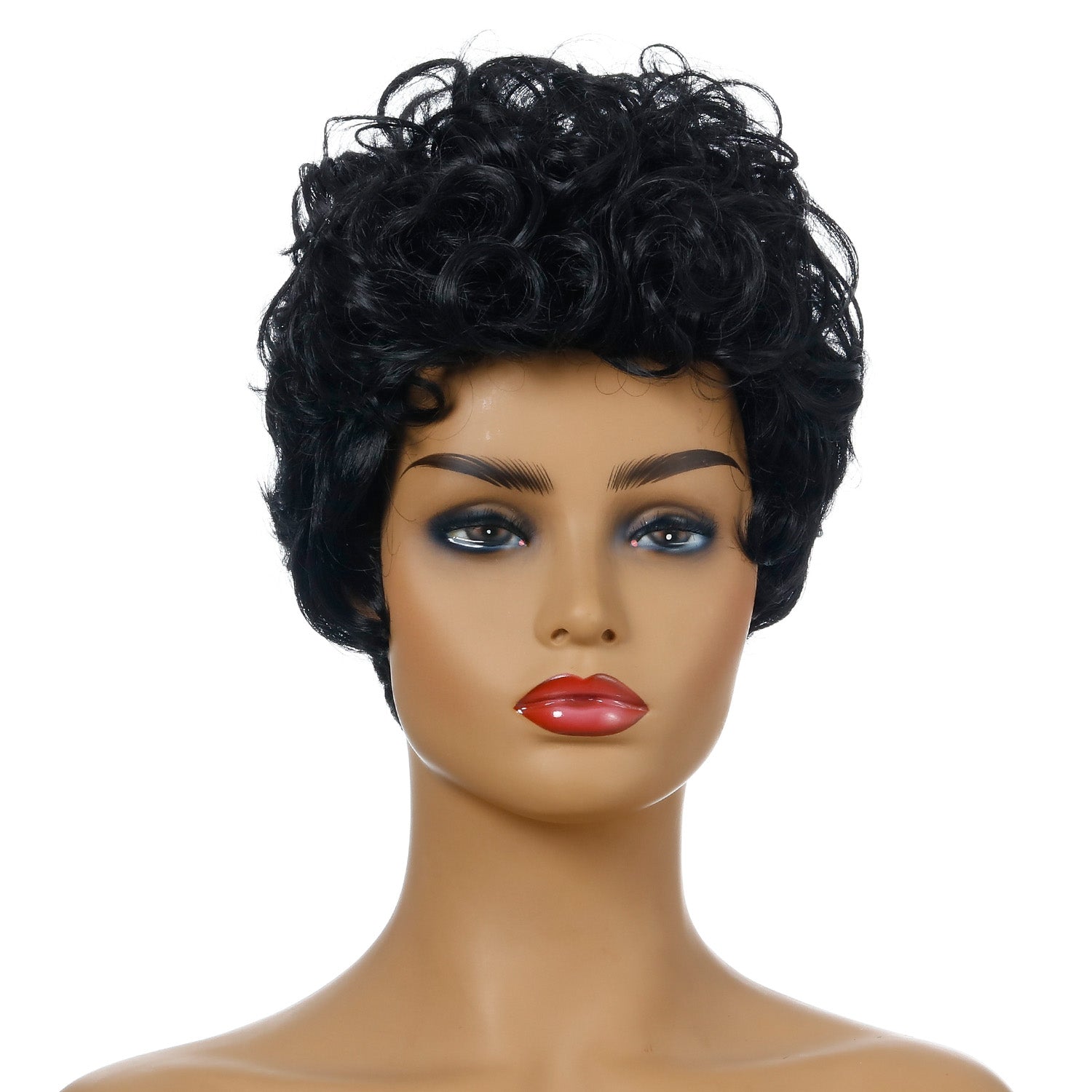 Lady M | Black Short Pixie Cut Curly Wig with Bang