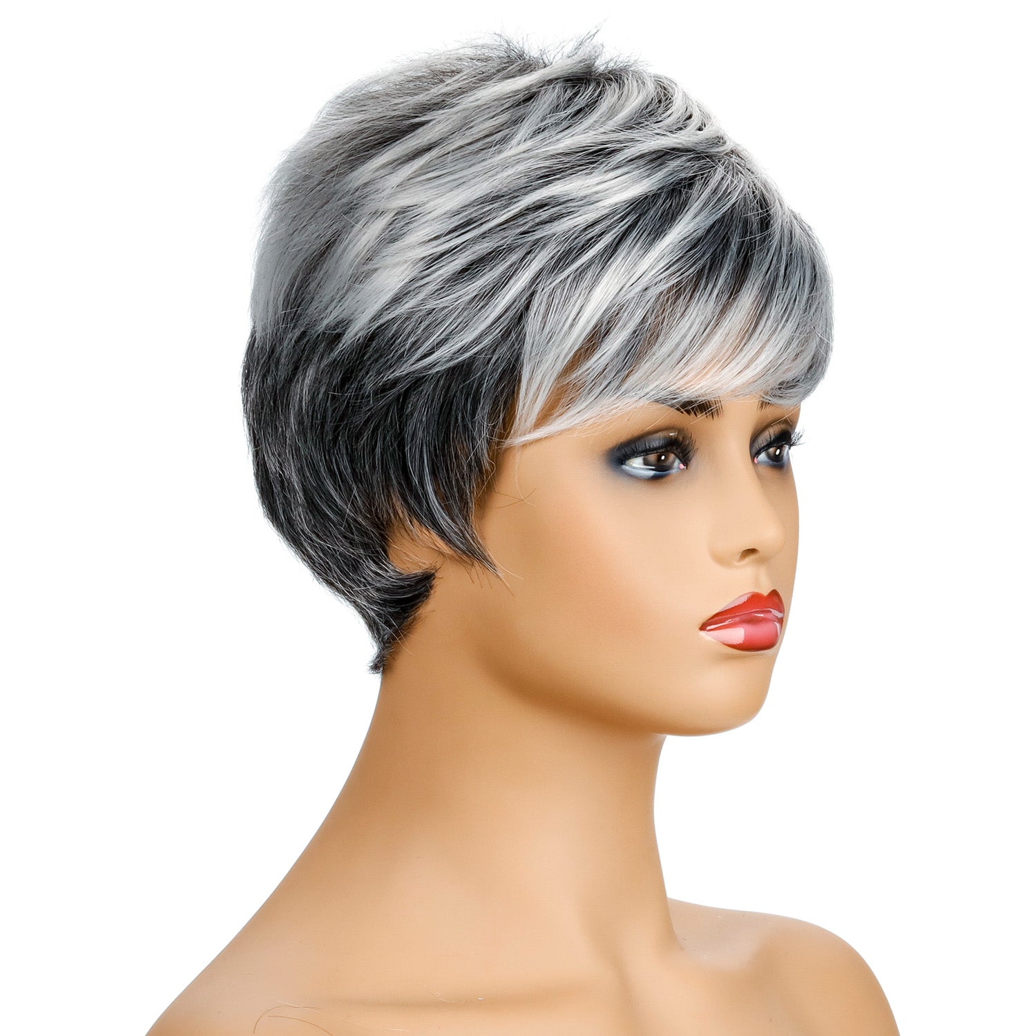 Leslie | Grey Short Pixie Cut Straight Synthetic Hair Wig With Bangs