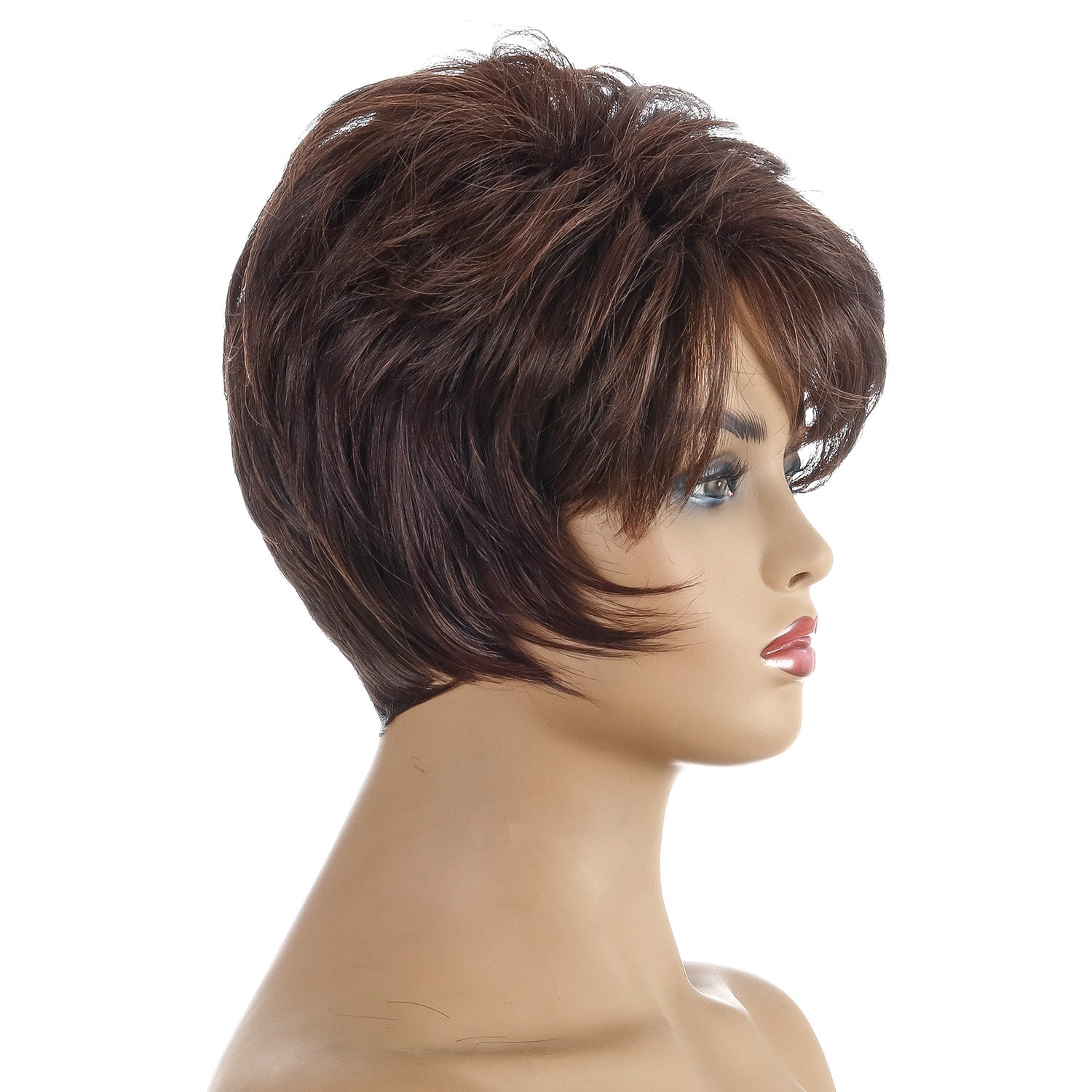 Lit | Brown Short Pixie Cut Straight Synthetic Hair Wig With Bangs