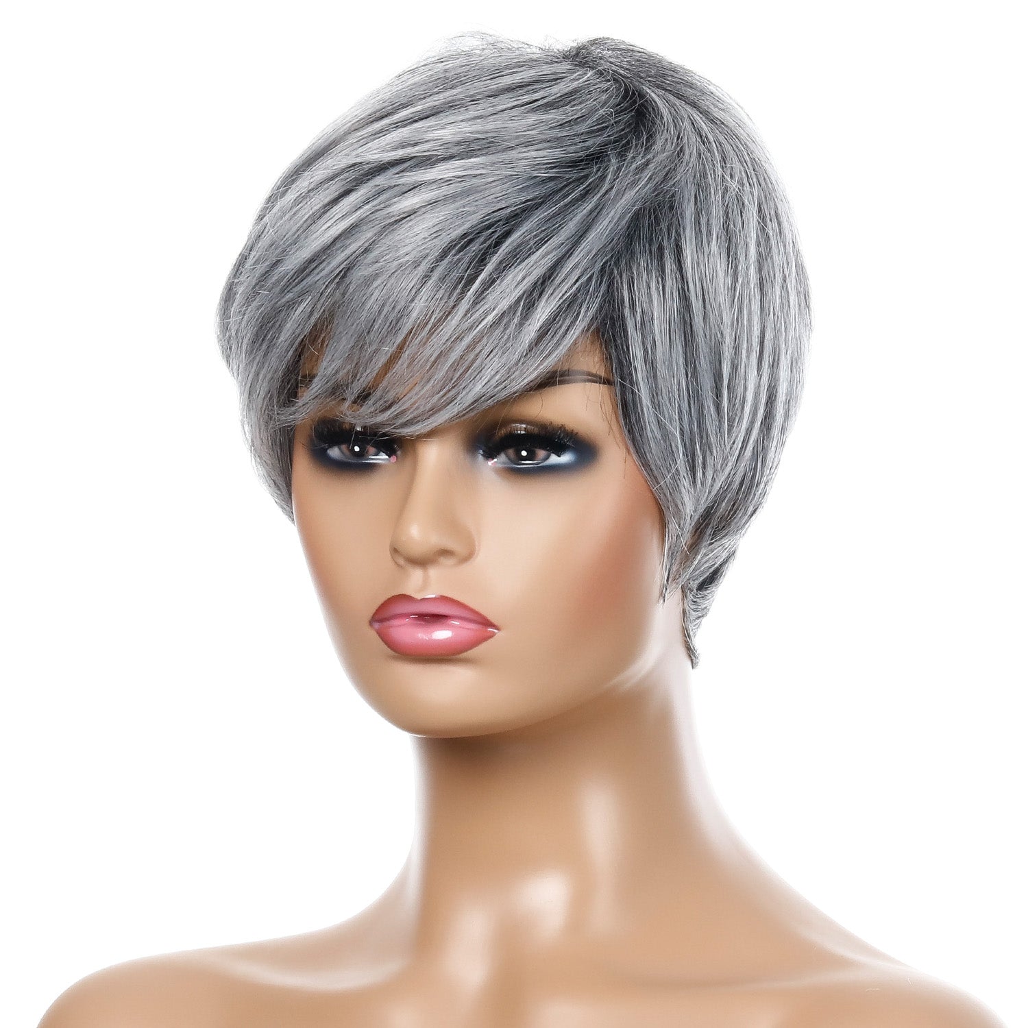 Gloria | Grey Short Pixie Cut Straight Synthetic Hair Wig With Bangs