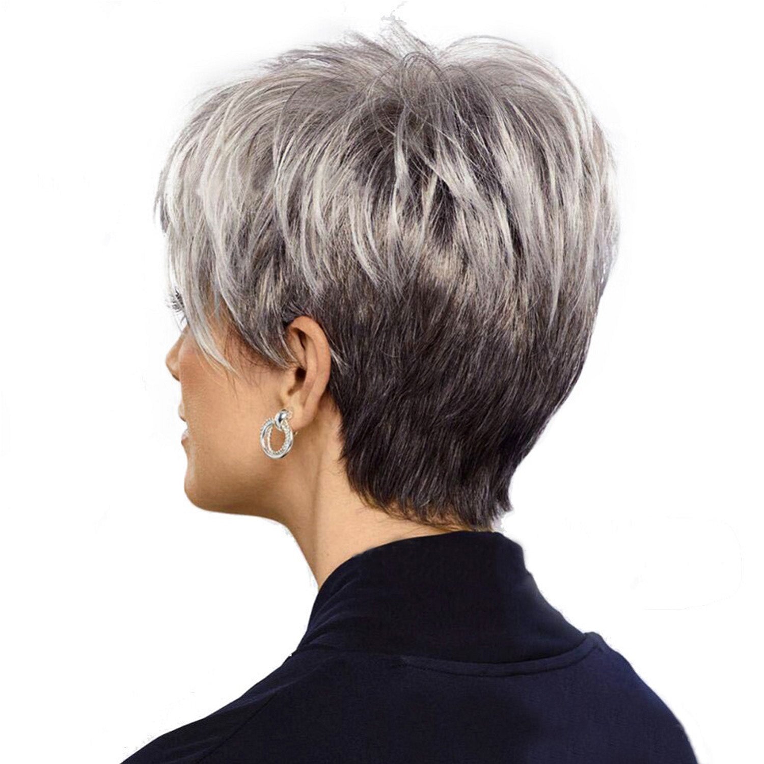 Gloria | Grey Short Pixie Cut Straight Synthetic Hair Wig With Bangs
