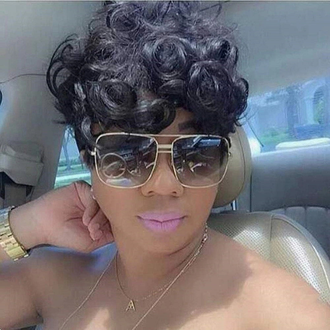 Busted | Black Short Pixie Cut Curly Synthetic Hair Wig