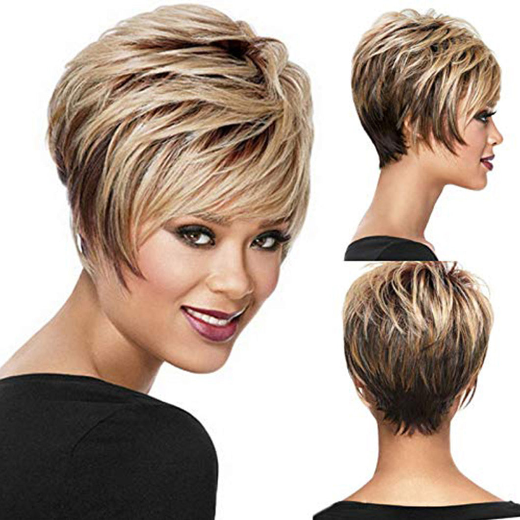 Joey | Blonde Short Pixie Cut Wavy Synthetic Hair Wig With Bangs