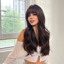 Load image into Gallery viewer, Russian Doll | Brown Long Wavy Synthetic Hair Wig with Bangs
