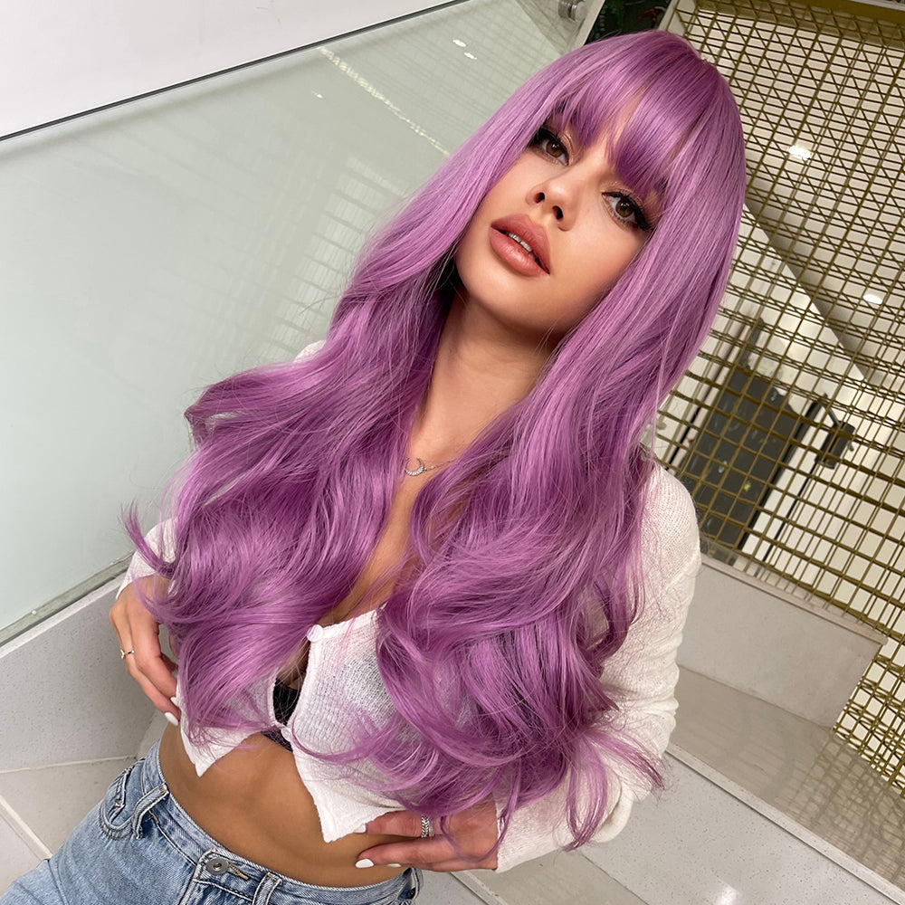 Astrantia | Halloween Purple Long Wavy Synthetic Hair Wig with Bangs