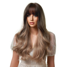 Load image into Gallery viewer, Sofia | Brown Long Wavy Synthetic Hair Wig with Bangs

